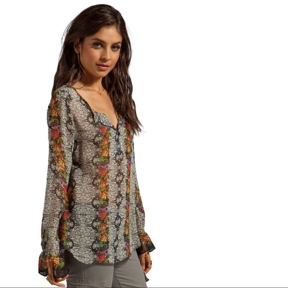 SANCTUARY Needlepoint Floral Tapestry Blouse Sz M - Picture 2 of 15